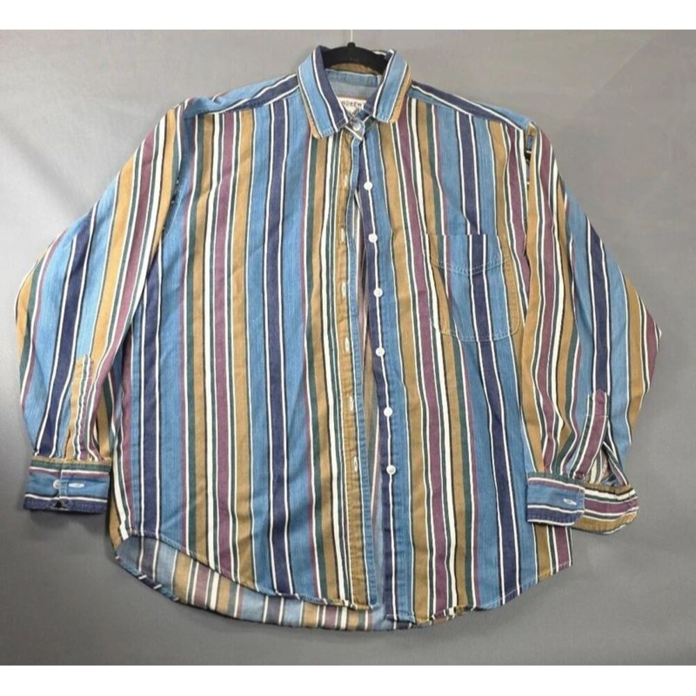 Vintage 90s Andrew's Blues Multi-Color Striped Button Down Shirt Men’s M